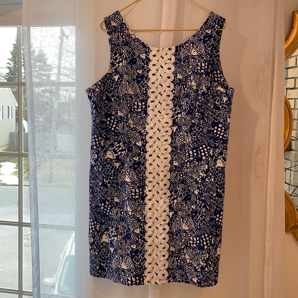 Lilly Pulitzer Target Upstream Fish Shift White Blue Embroidered Dress